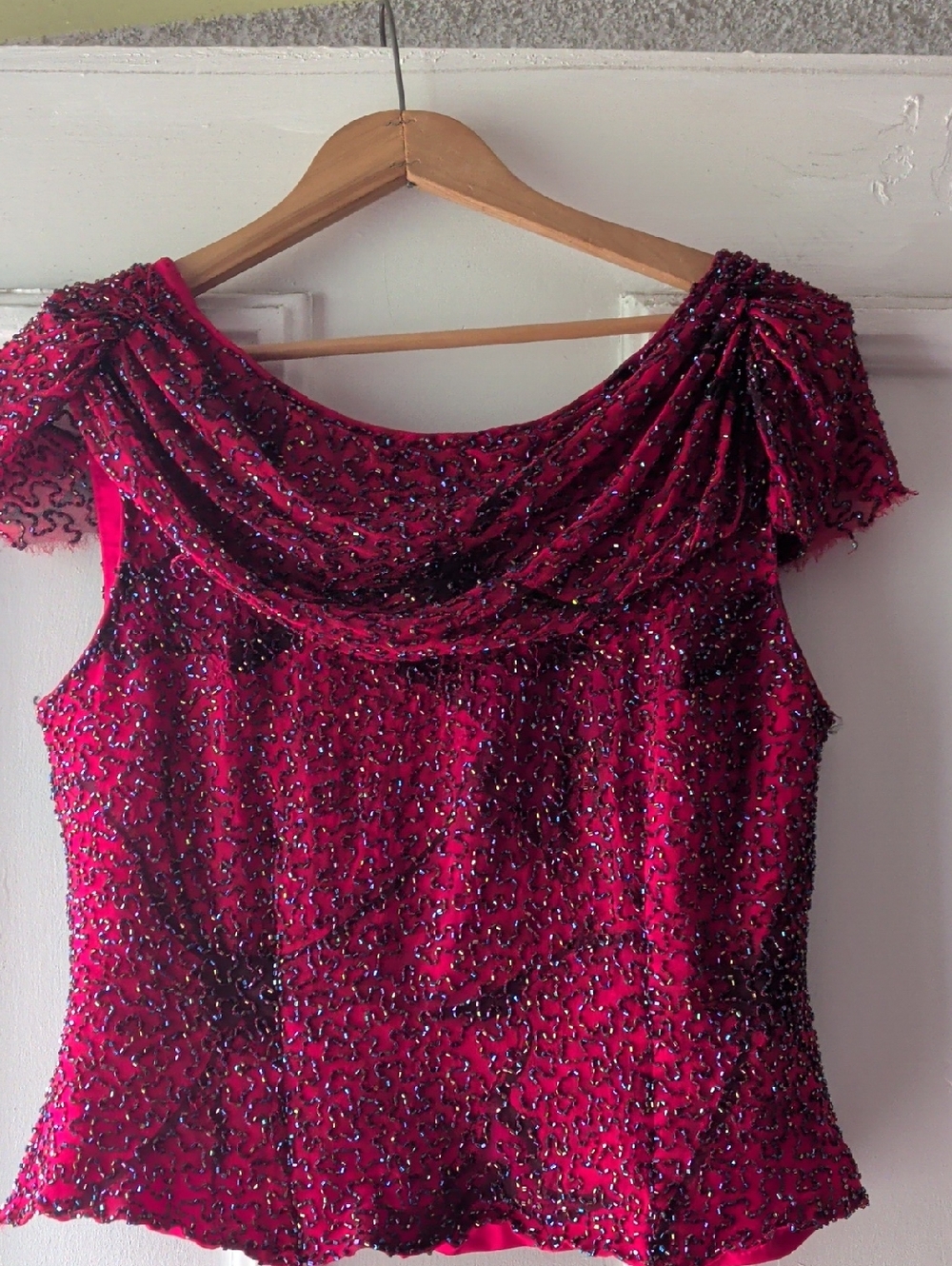 Cecily Brown 100% Pure Silk Embellished Hot‎ Pink Beaded Evening Top